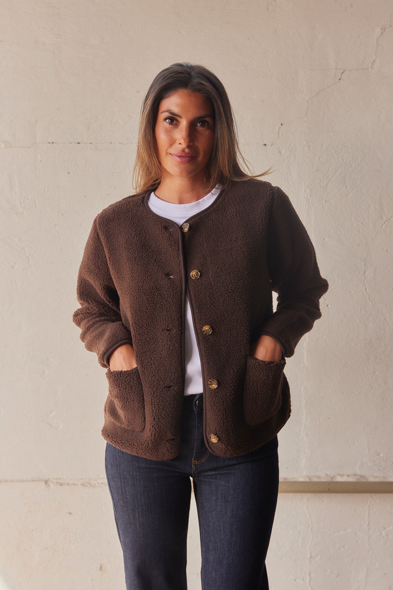 Sherpa Collarless Jacket for Women