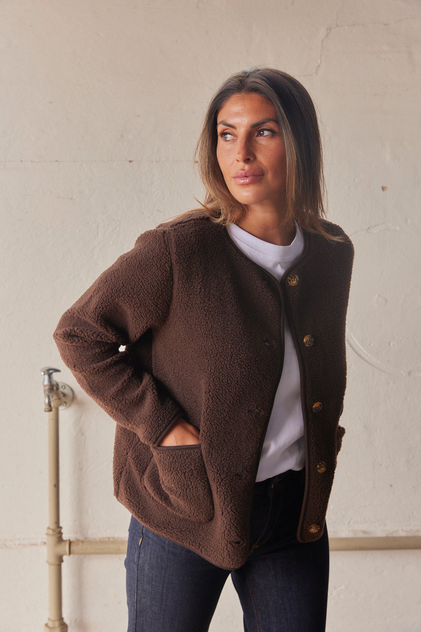 Sherpa Collarless Jacket for Women