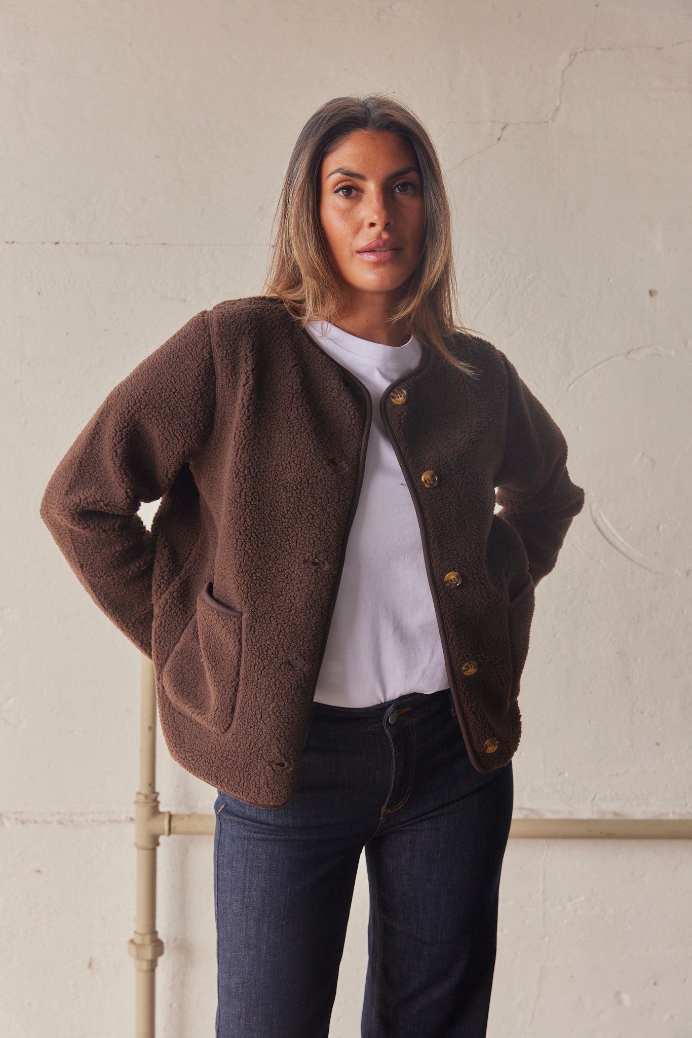 Sherpa Collarless Jacket for Women