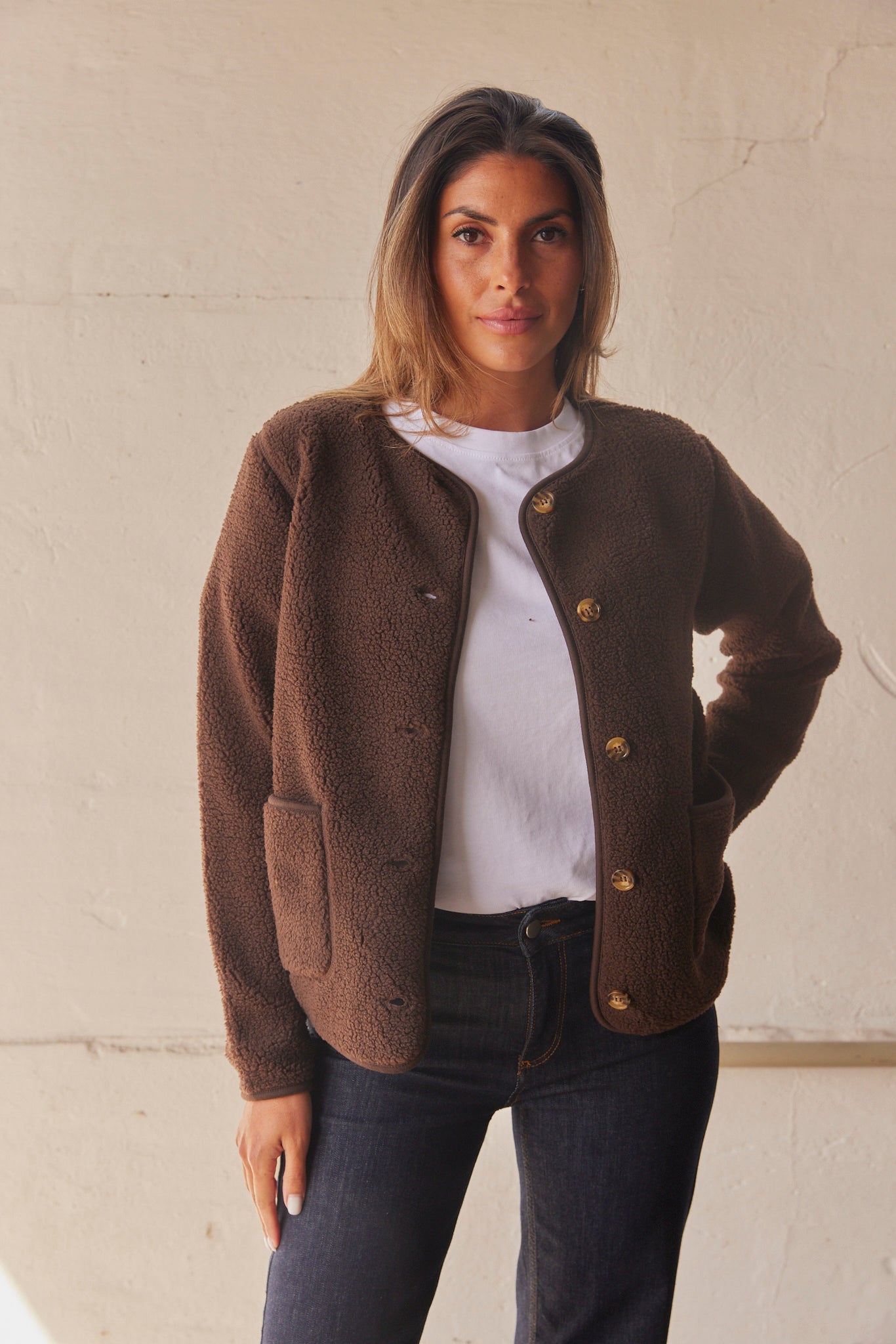 Sherpa Collarless Jacket for Women