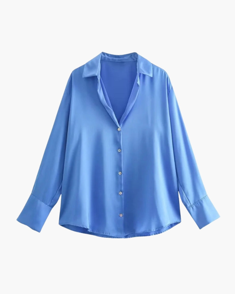 Women’s Satin Shirt – Classic Oversized Silky Button Down Blouse for Elegant Everyday Wear