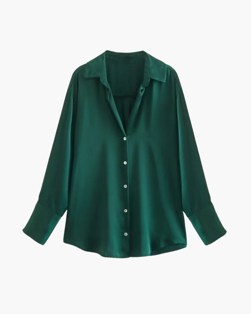 Women’s Satin Shirt – Classic Oversized Silky Button Down Blouse for Elegant Everyday Wear