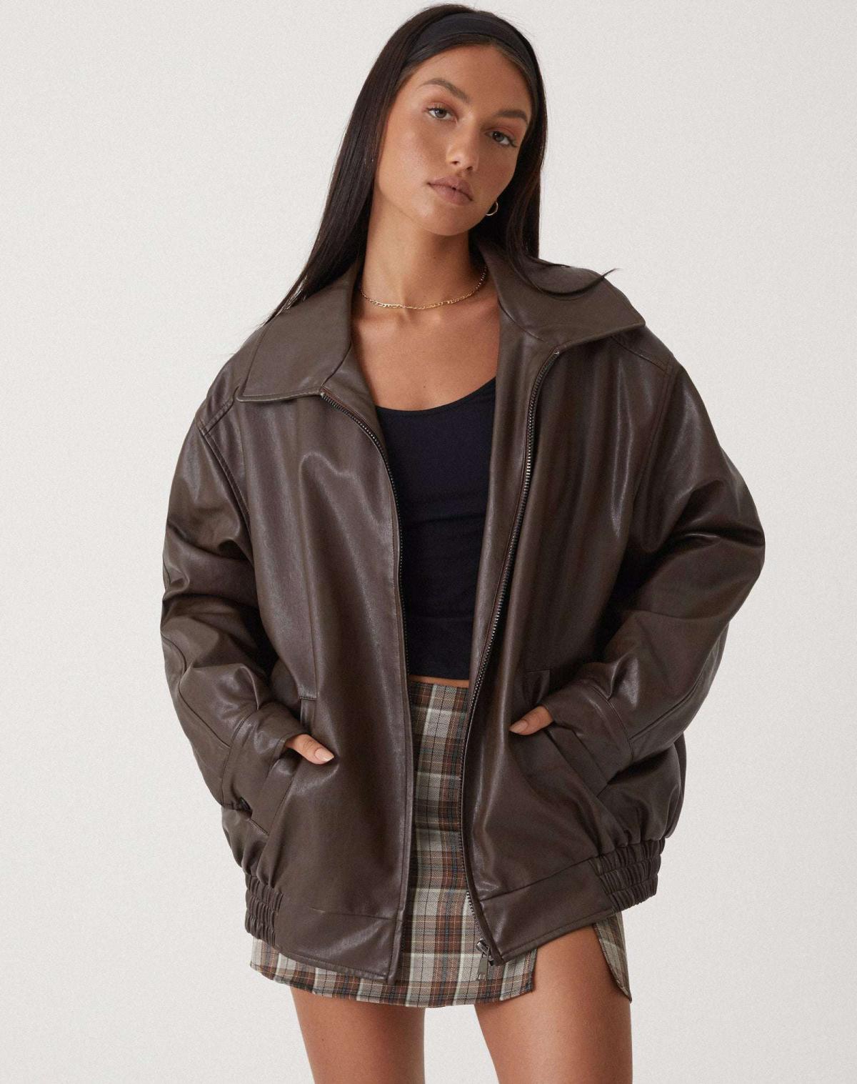 Oversized Faux Leather Jacket – Relaxed Fit Lightweight Outerwear