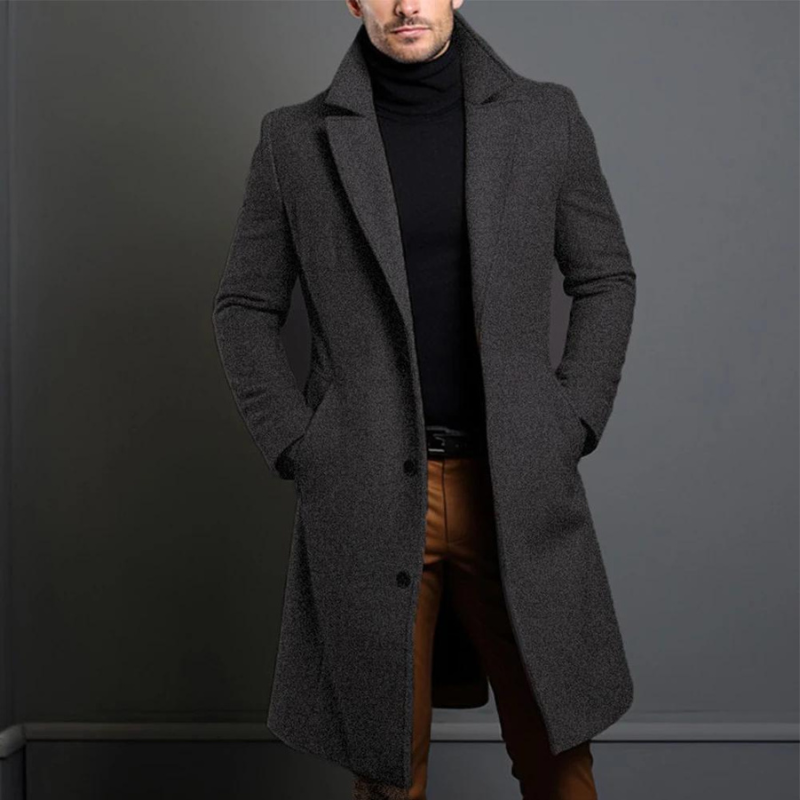Jaime | Men’s Classic Long Overcoat with Lapel