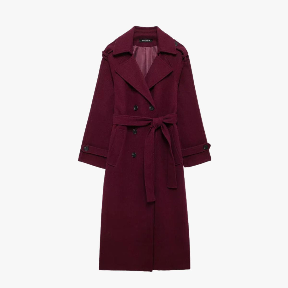 Jhoana | Women’s Elegant Bordeaux Trench Coat with Belt