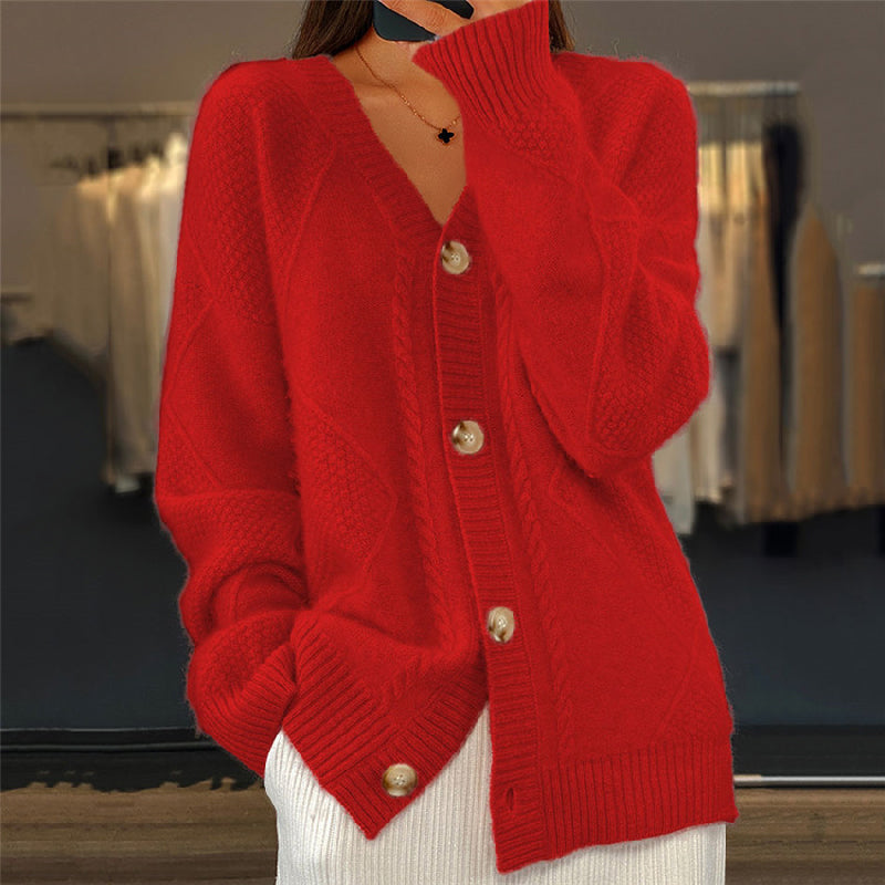 Soft Cable Knit Cardigan – Cozy Feminine Style with Elegant Button Details