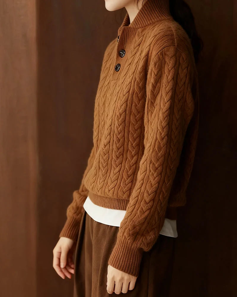 Leopard Print Wool Jumper for Women – High Neck Winter Pullover with Relaxed Fit
