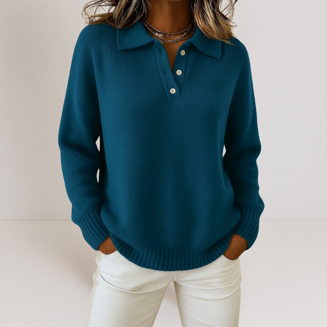 Button-Up Casual Sweater for Women – Relaxed Fit Top with Classic Collar for Everyday Wear