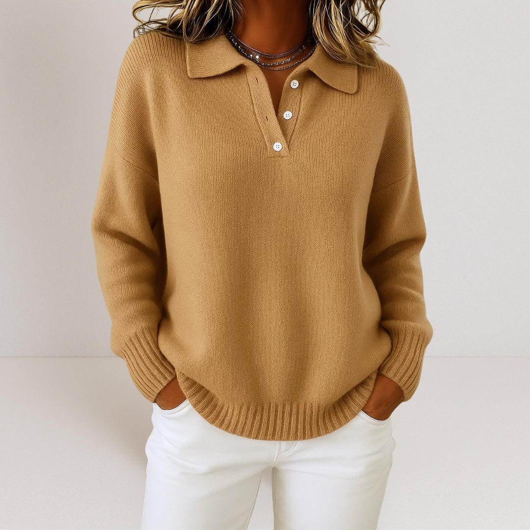 Button-Up Casual Sweater for Women – Relaxed Fit Top with Classic Collar for Everyday Wear