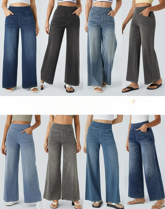 Women’s High Waisted Wide Leg Jeans – Stretch Pull-On Cotton Blend Denim