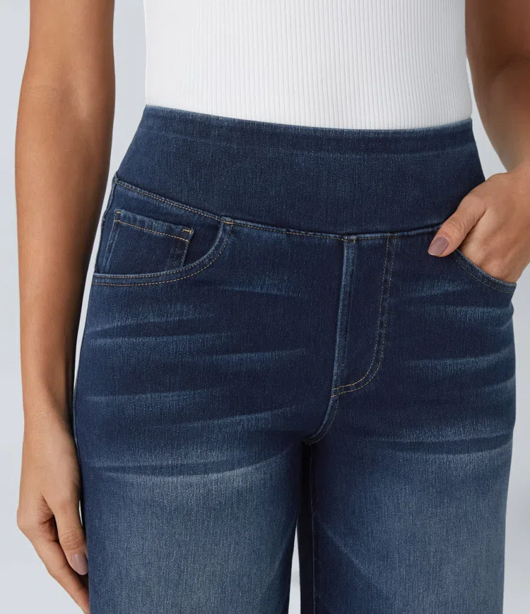 Women’s High Waisted Wide Leg Jeans – Stretch Pull-On Cotton Blend Denim