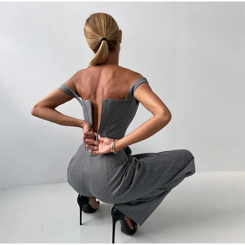 Women’s 3 Piece Suit Set – Tailored Blazer, Corset Top & High Waisted Trousers