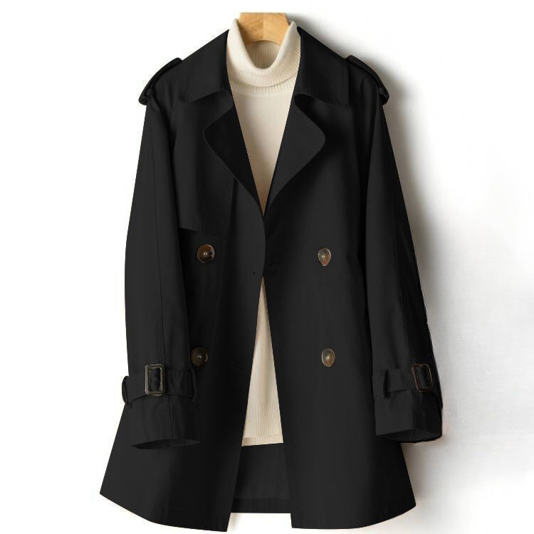 Women’s Trench Coat with Waist Cinch – Double-Breasted Cotton Coat for Smart City and Everyday Wear