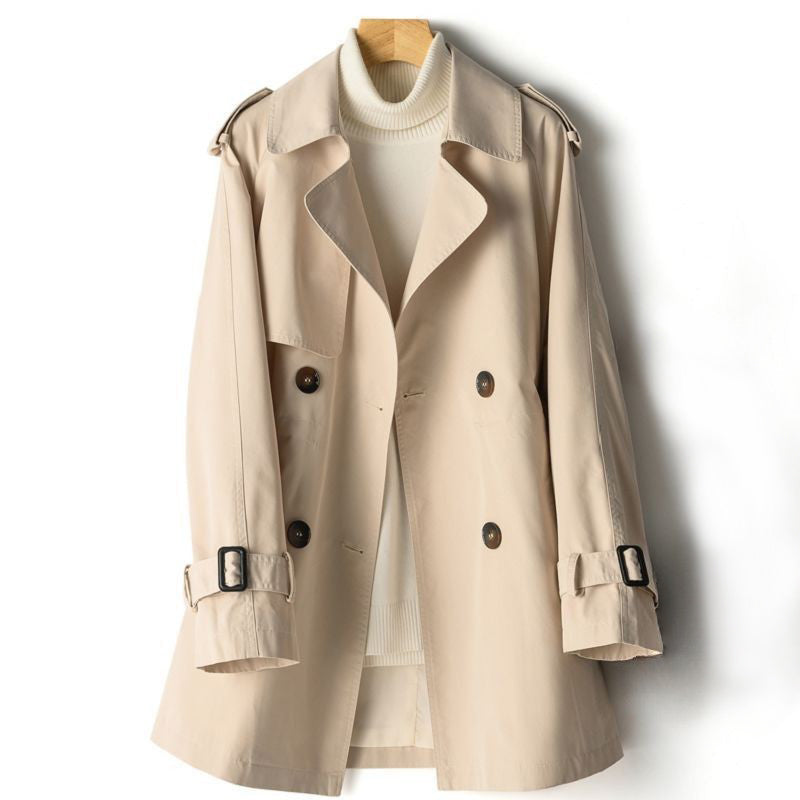 Women’s Trench Coat with Waist Cinch – Double-Breasted Cotton Coat for Smart City and Everyday Wear