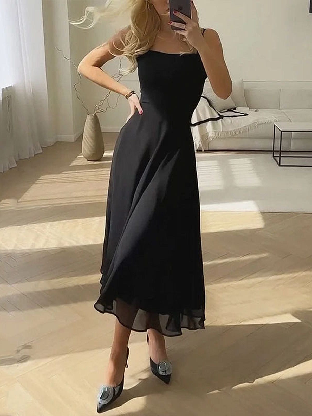 Marcia | Classic Summer Dress with Square Neck – Feminine Elegance