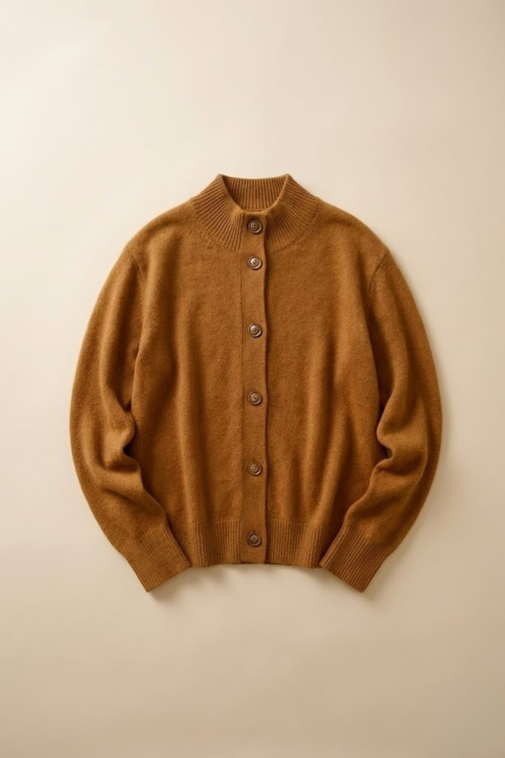 Women’s Button Cardigan – Half High Neck Polyester Knit Layer