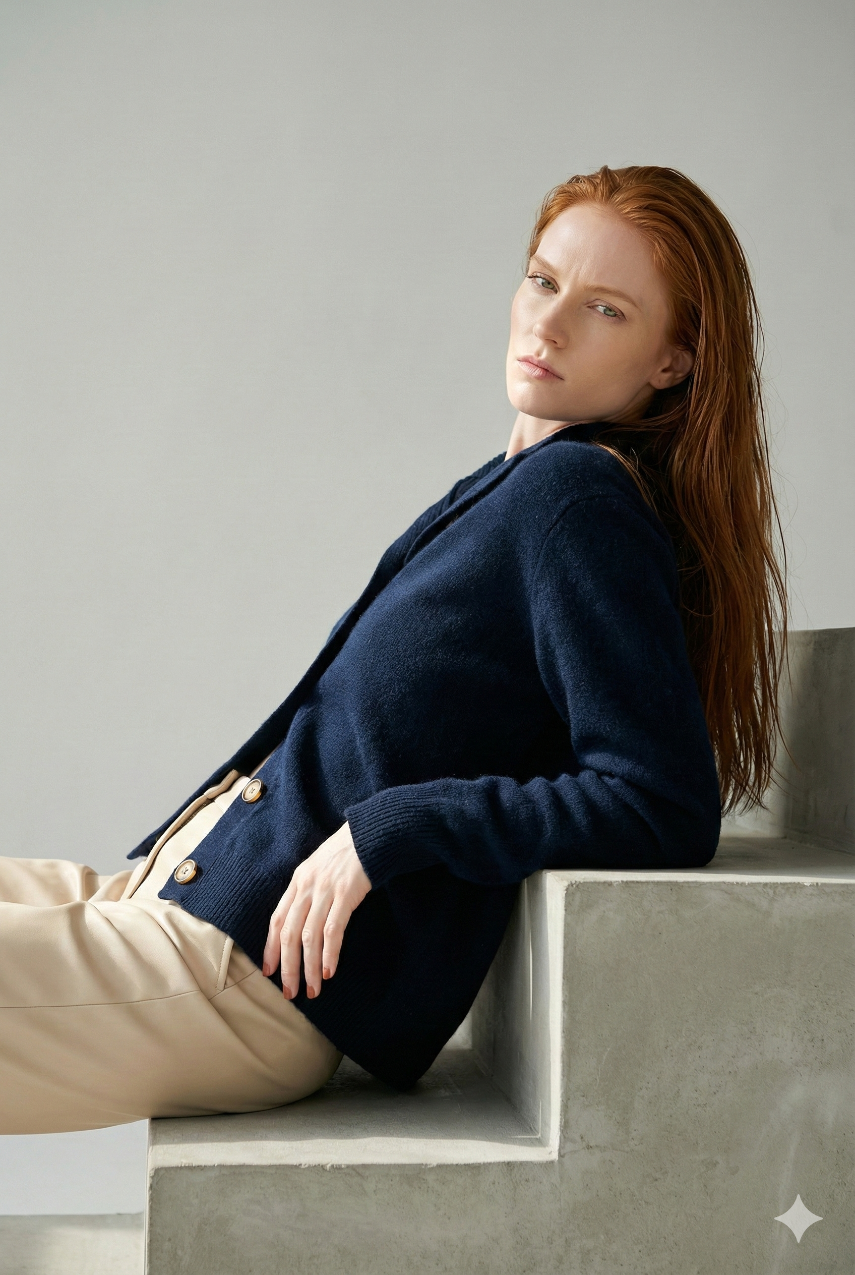 Women’s Button Cardigan – Half High Neck Polyester Knit Layer