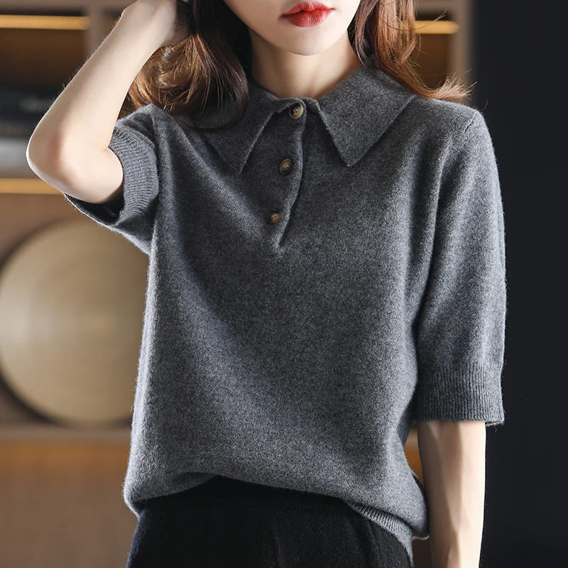 Merino Wool Polo Sweater – Soft Knit Button-Up Sweater for Smart Casual Wear