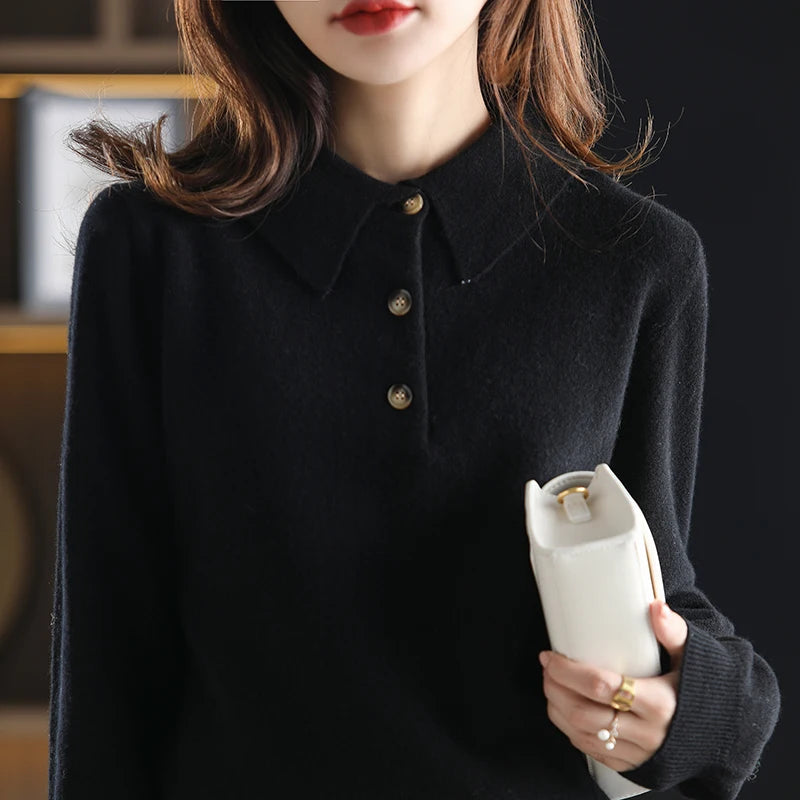 Merino Wool Polo Sweater – Soft Knit Button-Up Sweater for Smart Casual Wear
