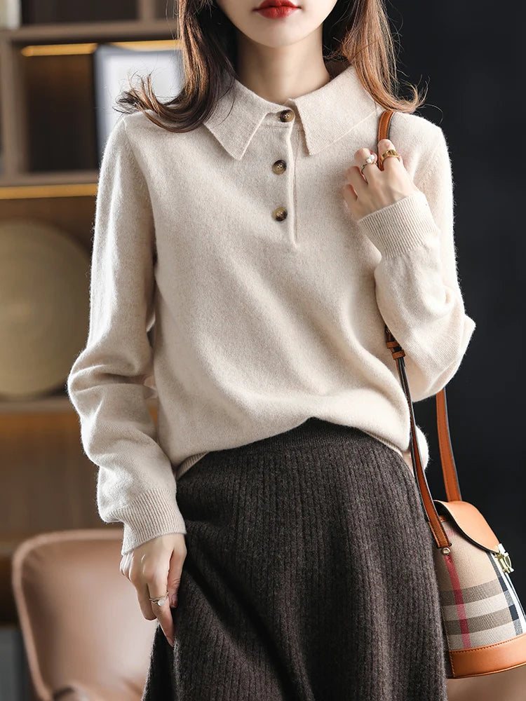 Merino Wool Polo Sweater – Soft Knit Button-Up Sweater for Smart Casual Wear