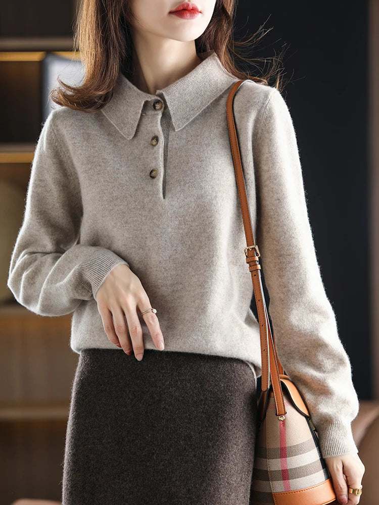 Merino Wool Polo Sweater – Soft Knit Button-Up Sweater for Smart Casual Wear