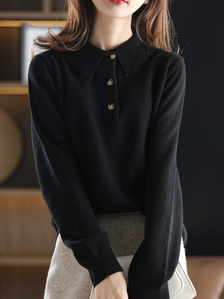Merino Wool Polo Sweater – Soft Knit Button-Up Sweater for Smart Casual Wear
