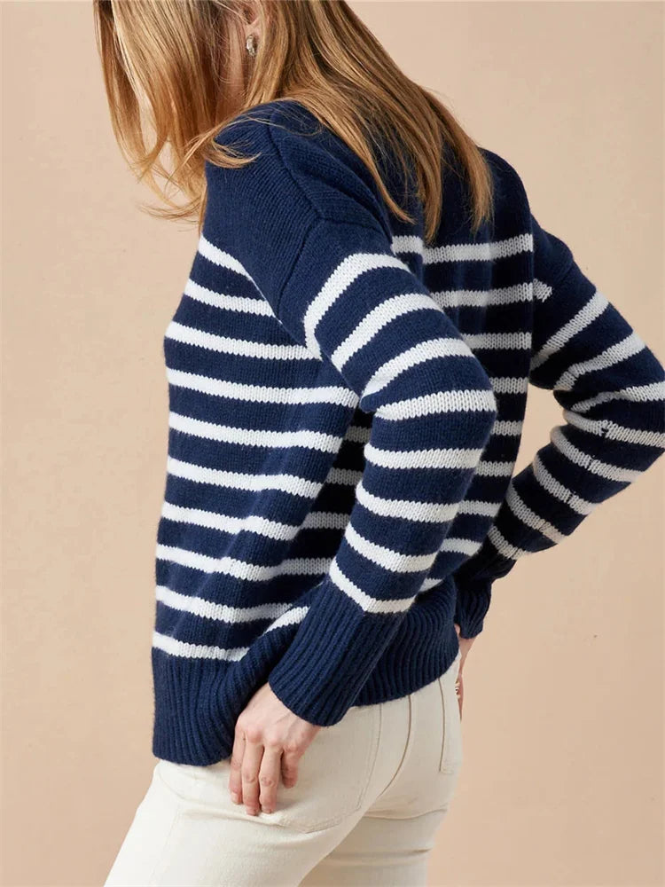 Women’s Striped Cotton Sweater – Relaxed Drop-Shoulder Pullover for Cozy Everyday Style