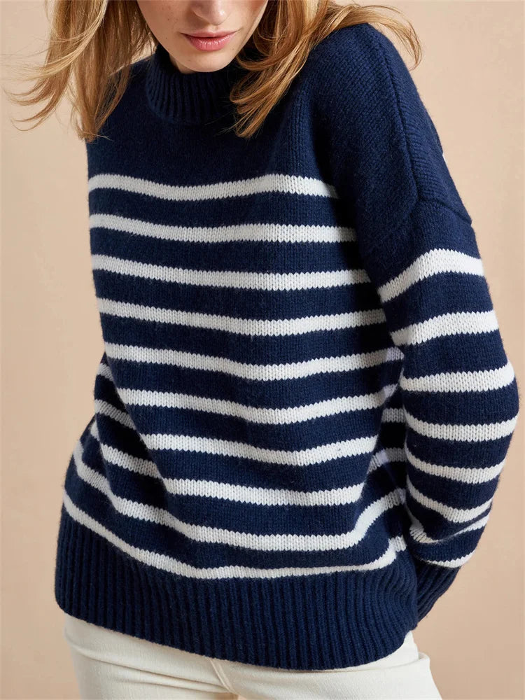 Women’s Striped Cotton Sweater – Relaxed Drop-Shoulder Pullover for Cozy Everyday Style