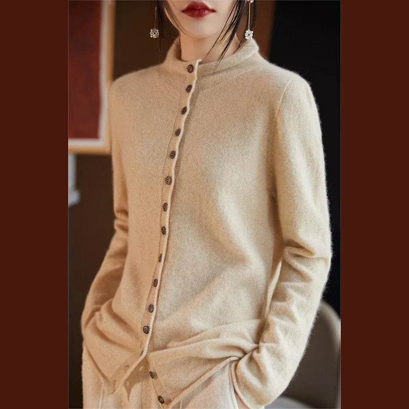 Women’s Knit Cardigan – Relaxed Polyester Button-Up Layer for Everyday Wear