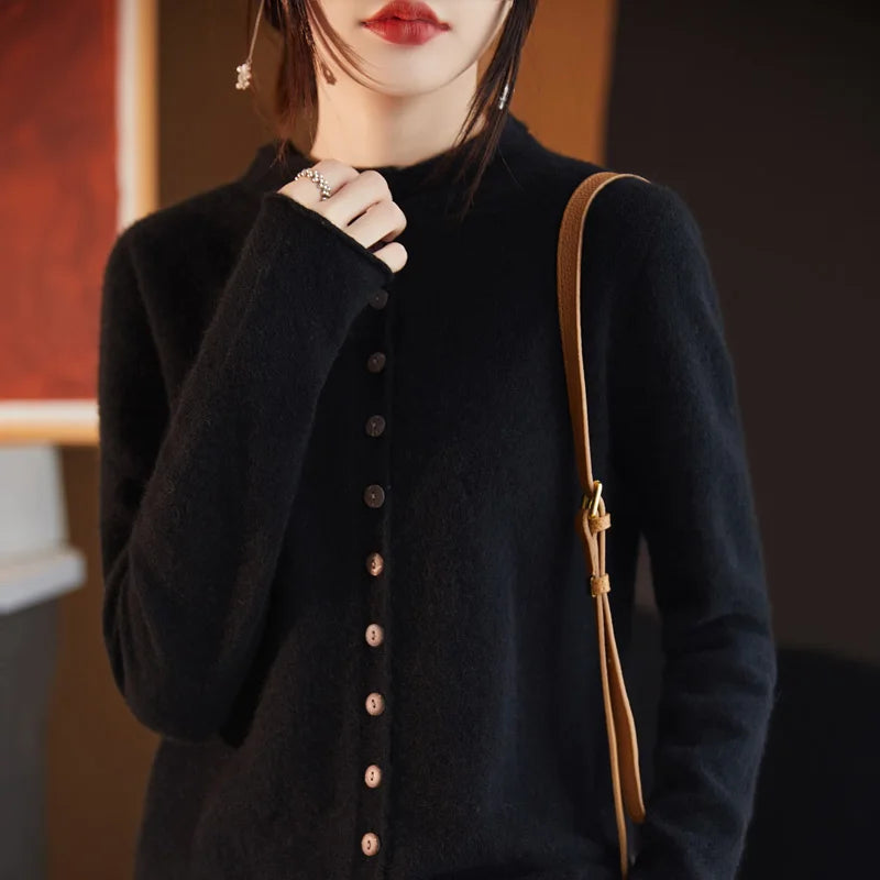 Women’s Knit Cardigan – Relaxed Polyester Button-Up Layer for Everyday Wear