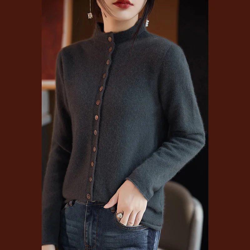 Women’s Knit Cardigan – Relaxed Polyester Button-Up Layer for Everyday Wear