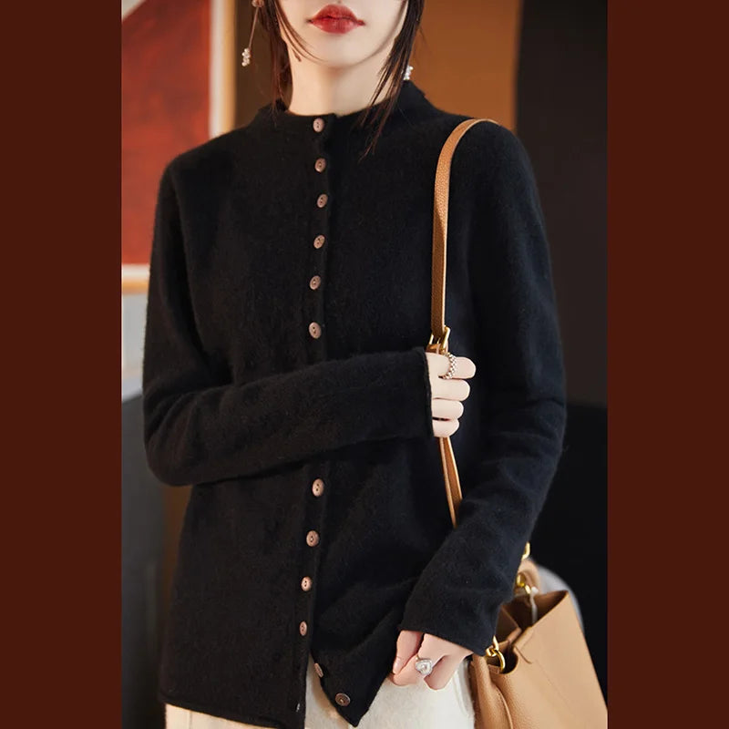 Women’s Knit Cardigan – Relaxed Polyester Button-Up Layer for Everyday Wear