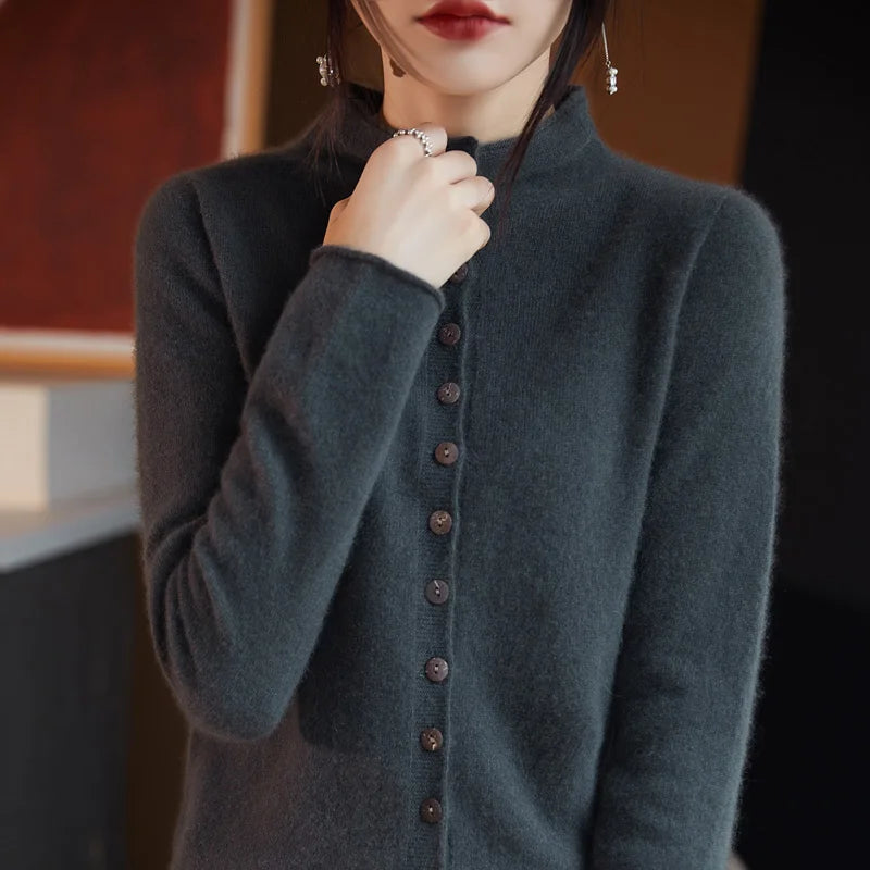 Women’s Knit Cardigan – Relaxed Polyester Button-Up Layer for Everyday Wear