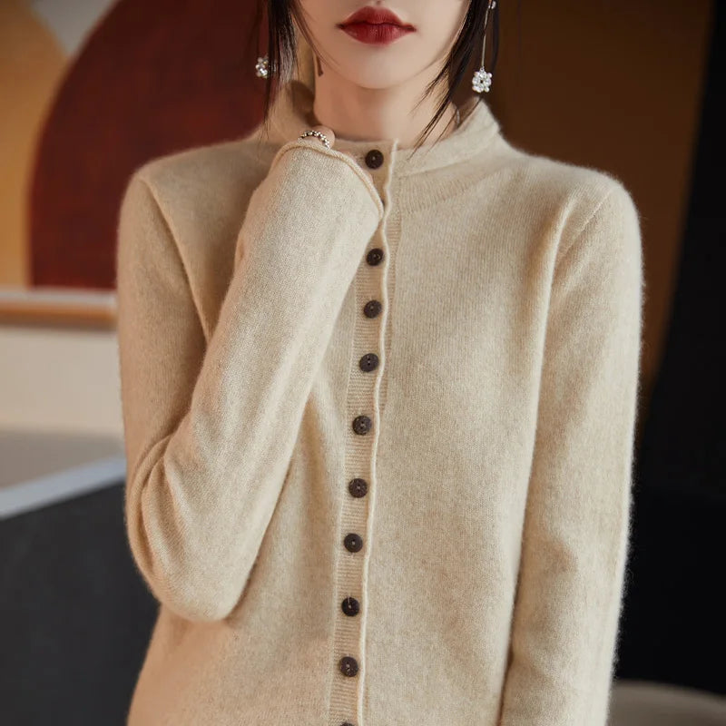 Women’s Knit Cardigan – Relaxed Polyester Button-Up Layer for Everyday Wear