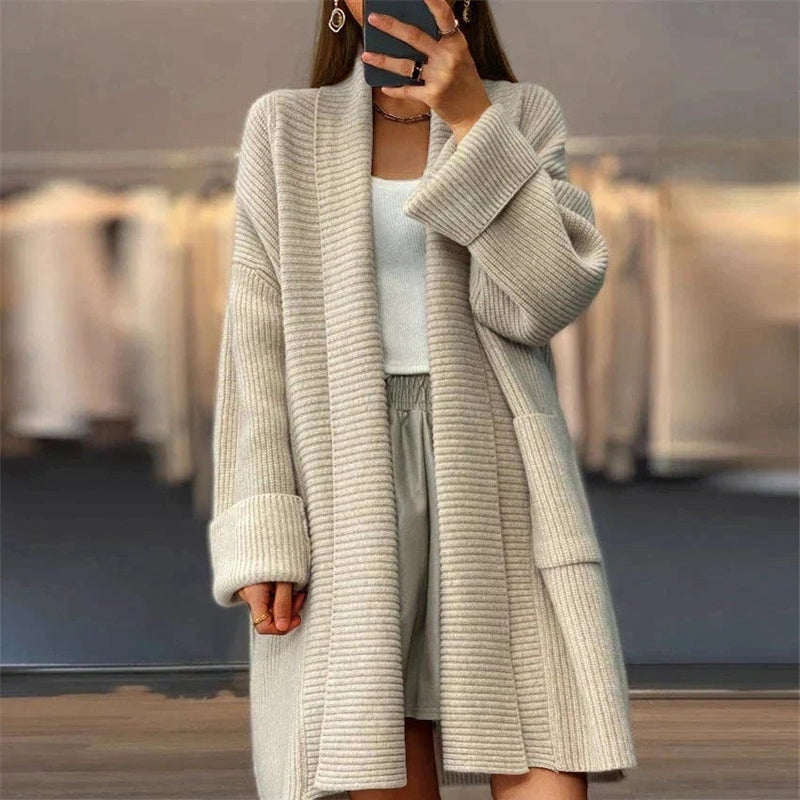 Women's Long Knit Cardigan – Soft Midweight Open-Front Coatigan