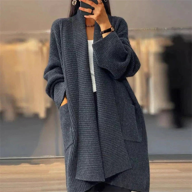 Women's Long Knit Cardigan – Soft Midweight Open-Front Coatigan