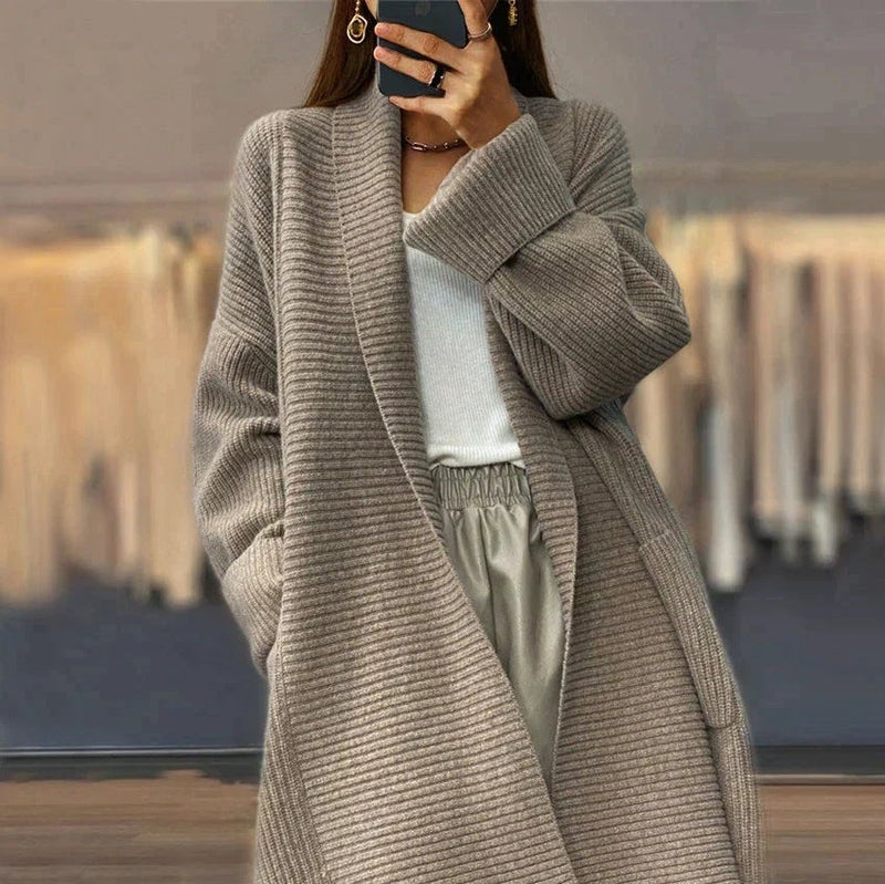 Women's Long Knit Cardigan – Soft Midweight Open-Front Coatigan