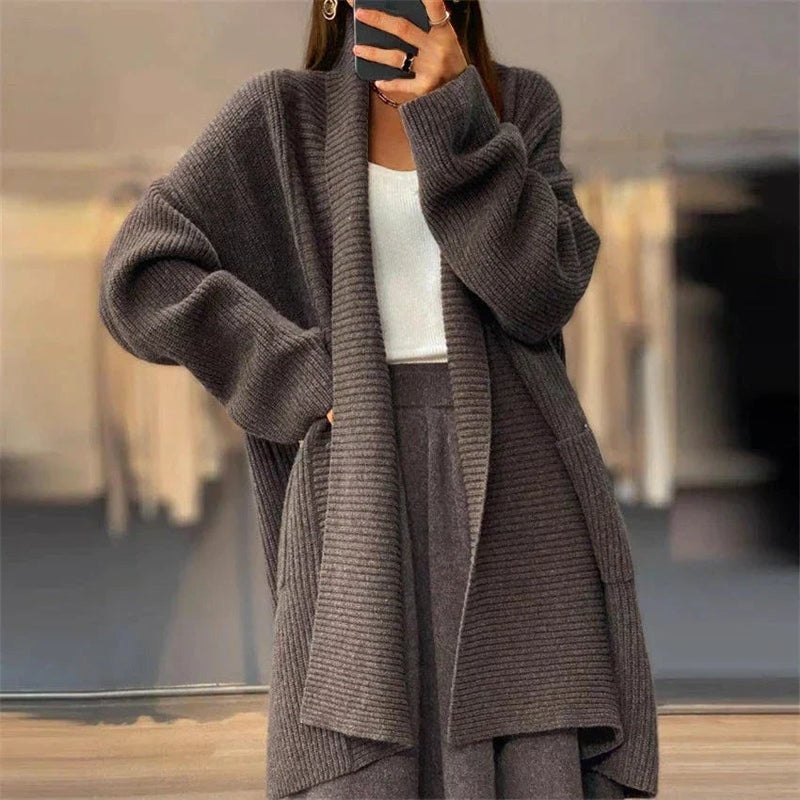 Women's Long Knit Cardigan – Soft Midweight Open-Front Coatigan