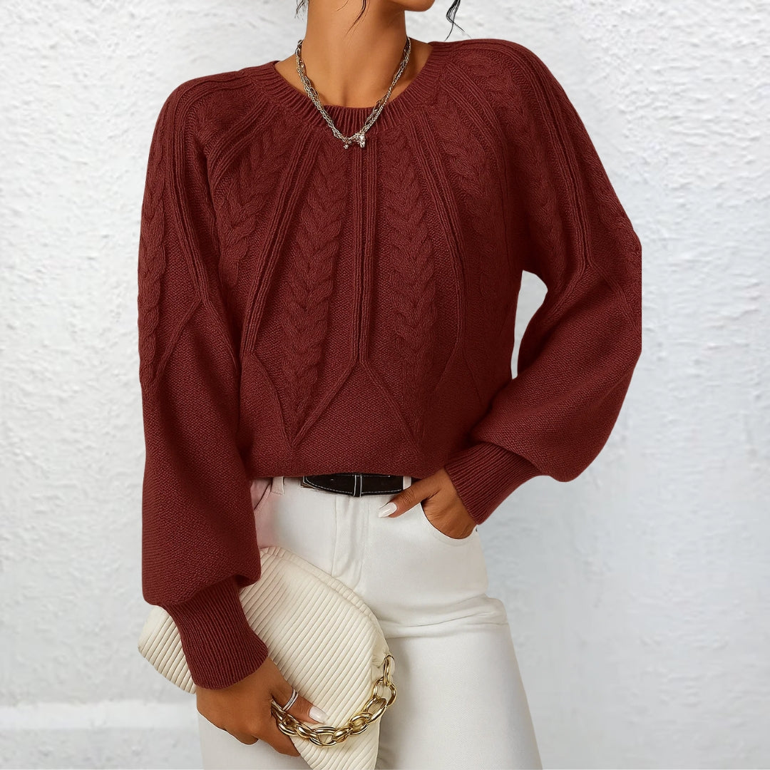 Women’s Textured Knit Casual Sweater – Relaxed Fit Pullover with Ribbed Hem and Cuffs