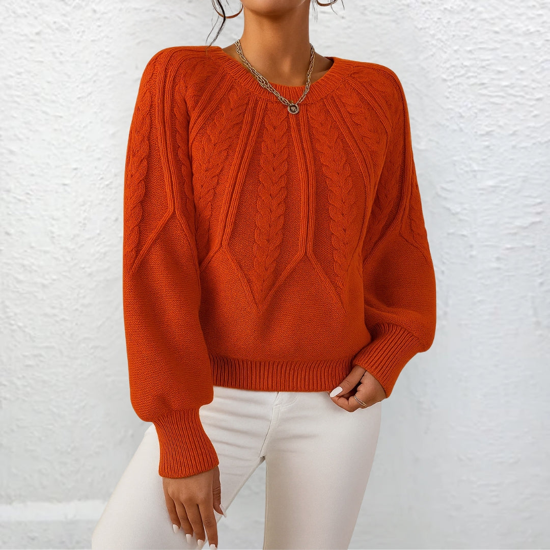 Women’s Textured Knit Casual Sweater – Relaxed Fit Pullover with Ribbed Hem and Cuffs
