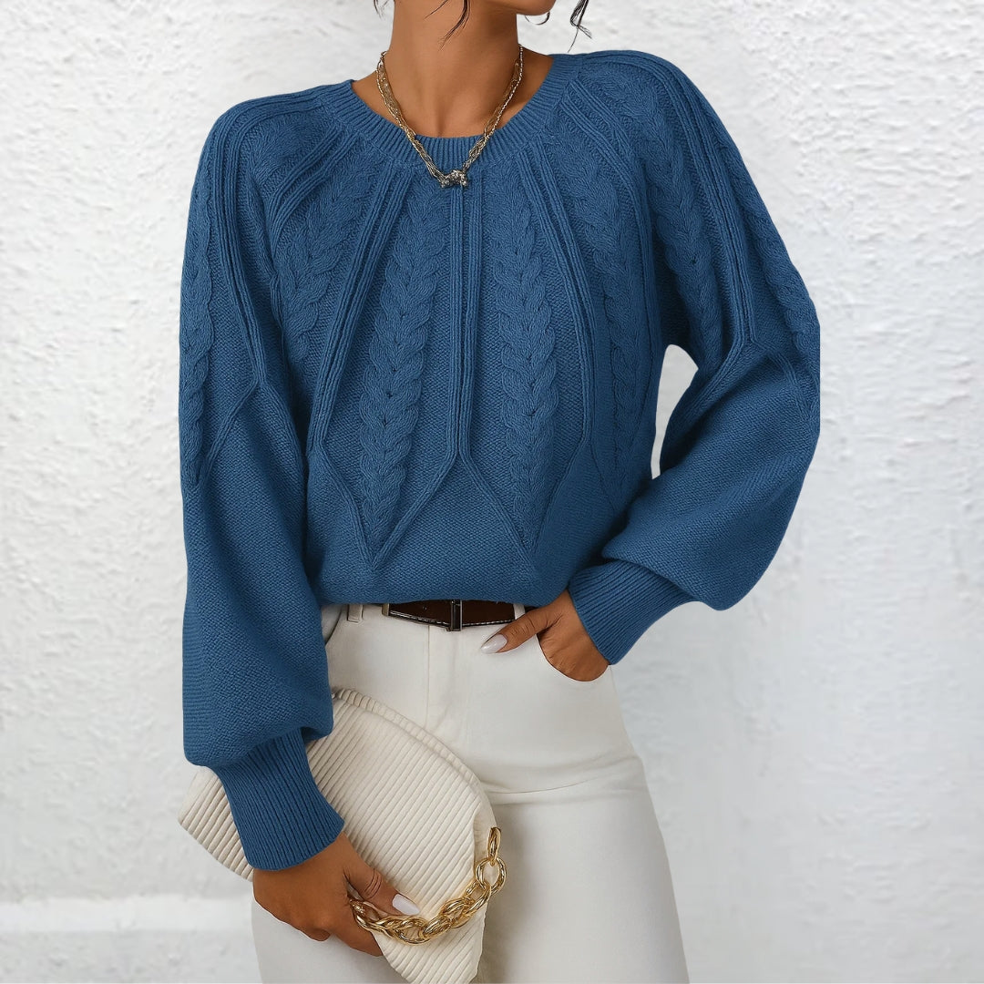 Women’s Textured Knit Casual Sweater – Relaxed Fit Pullover with Ribbed Hem and Cuffs