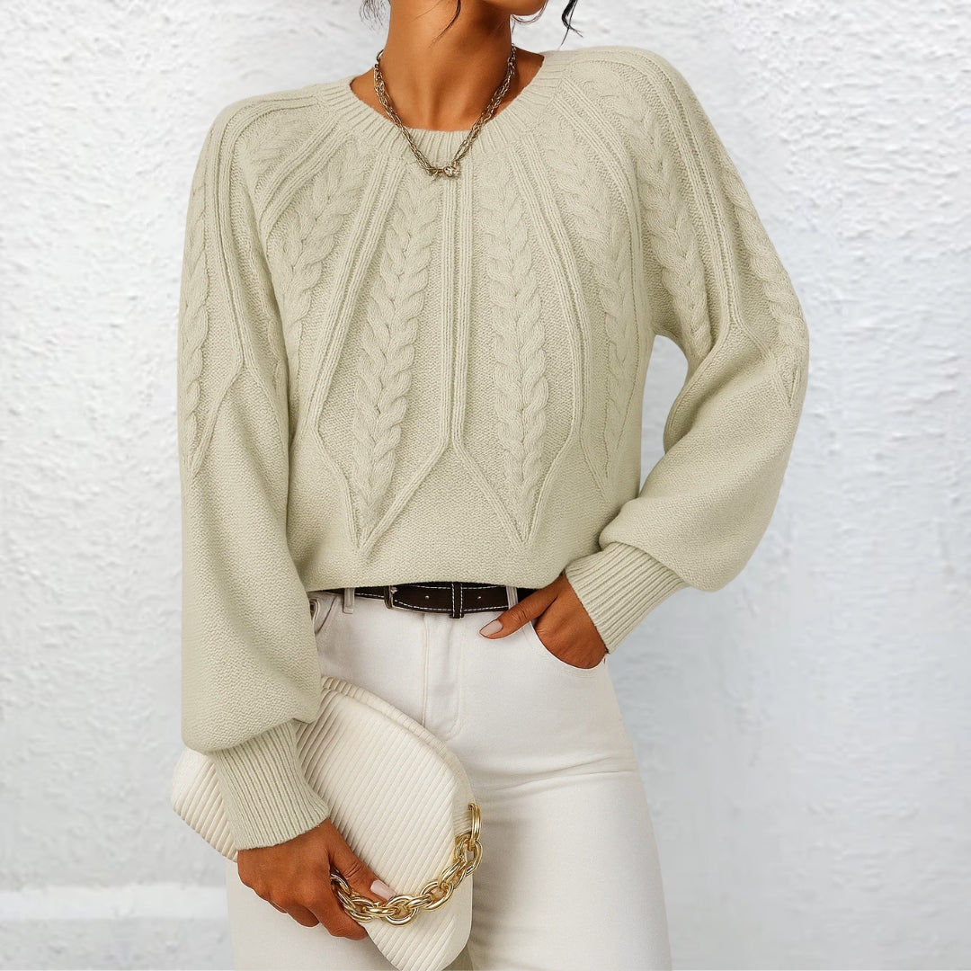 Women’s Textured Knit Casual Sweater – Relaxed Fit Pullover with Ribbed Hem and Cuffs