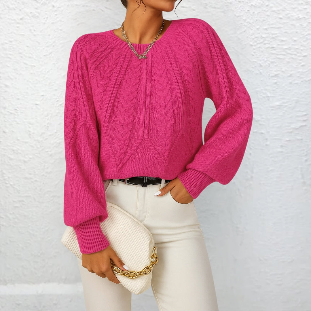 Women’s Textured Knit Casual Sweater – Relaxed Fit Pullover with Ribbed Hem and Cuffs