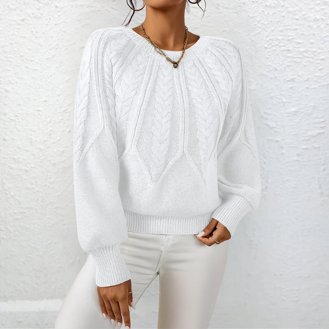 Women’s Textured Knit Casual Sweater – Relaxed Fit Pullover with Ribbed Hem and Cuffs