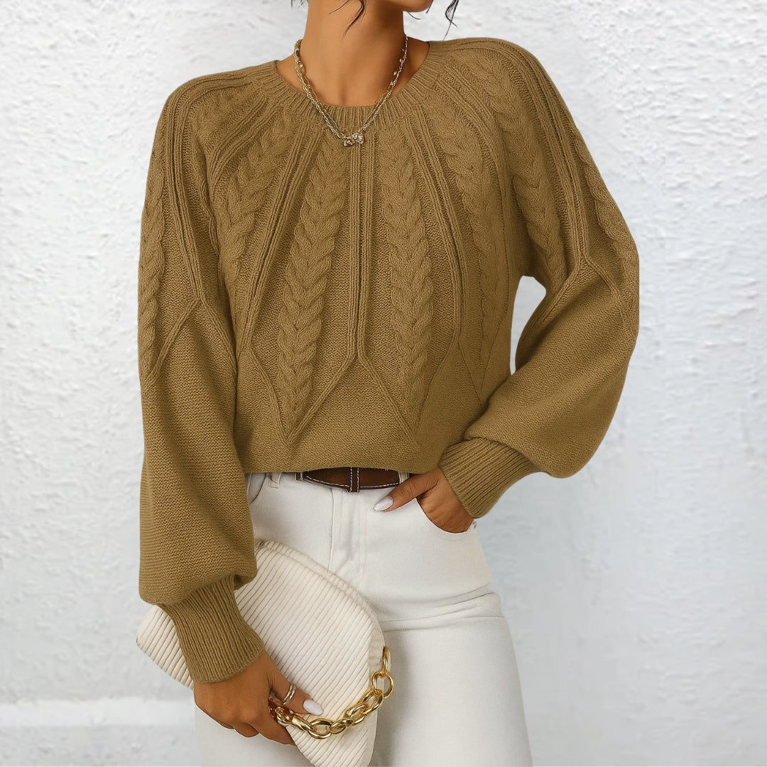 Women’s Textured Knit Casual Sweater – Relaxed Fit Pullover with Ribbed Hem and Cuffs