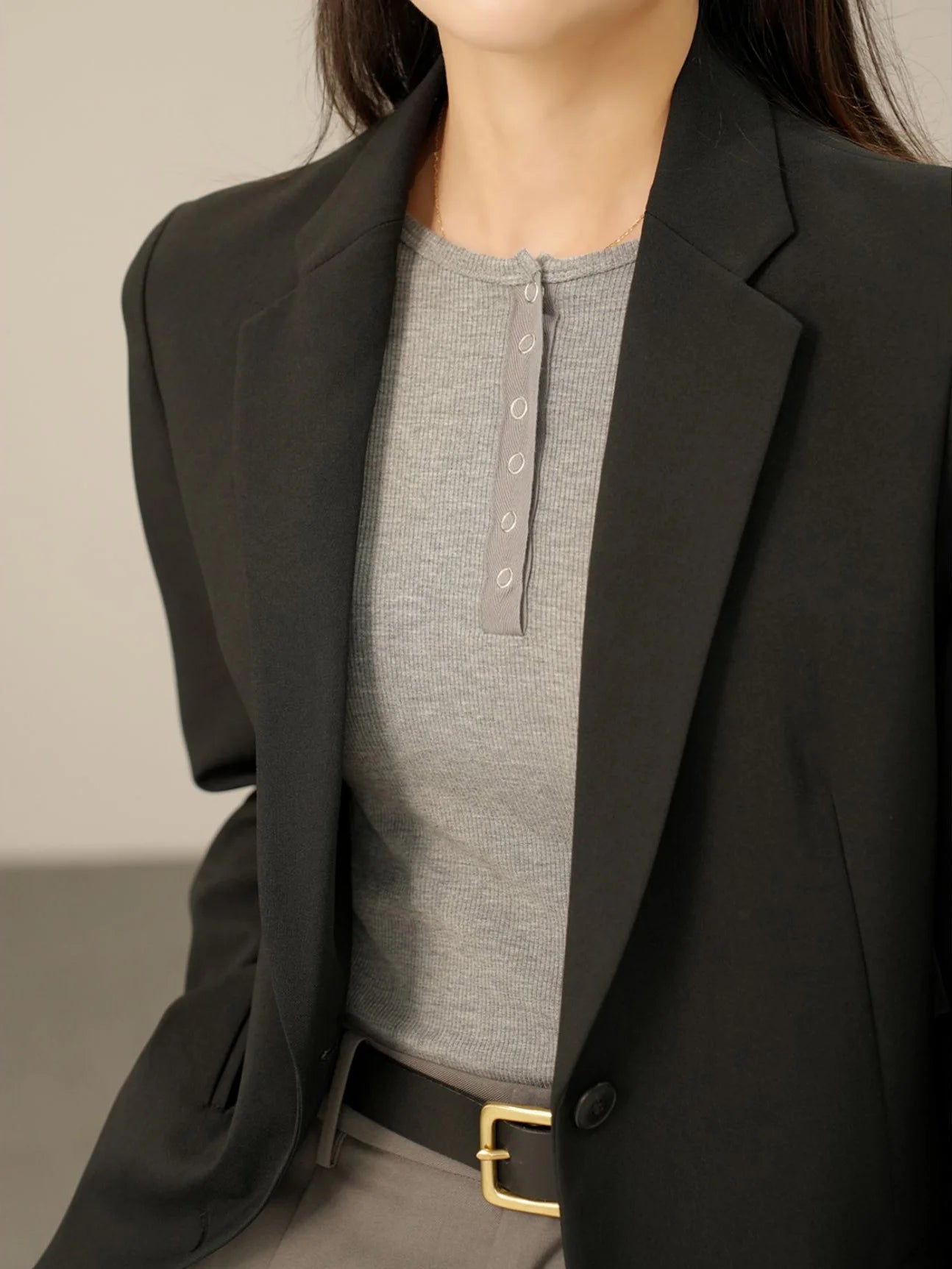 Women’s Ribbed Henley Top – Slim Fit Snap Button Long Sleeve Top