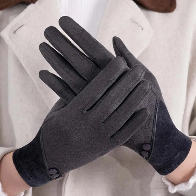 Mira Suede Gloves – Elegant Women’s Suede Gloves with Vintage Button Detail