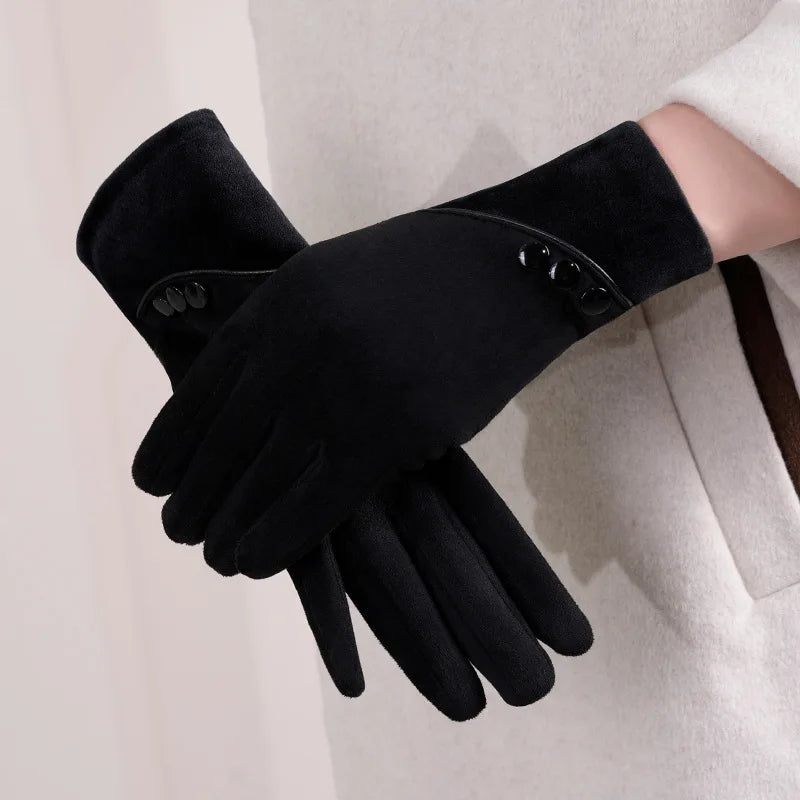 Mira Suede Gloves – Elegant Women’s Suede Gloves with Vintage Button Detail