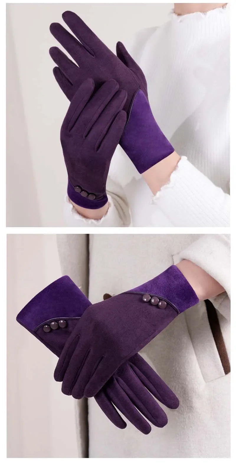 Mira Suede Gloves – Elegant Women’s Suede Gloves with Vintage Button Detail