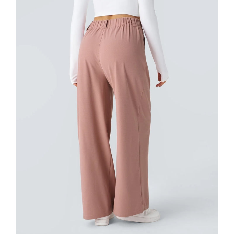 Women’s High-Rise Waffle Knit Pants – Relaxed Wide-Leg Comfort Trousers